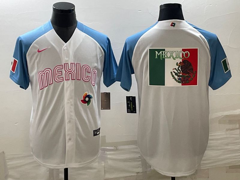 Men 2023 World Cub Mexico Blank White blue Nike MLB Jersey10->more jerseys->MLB Jersey